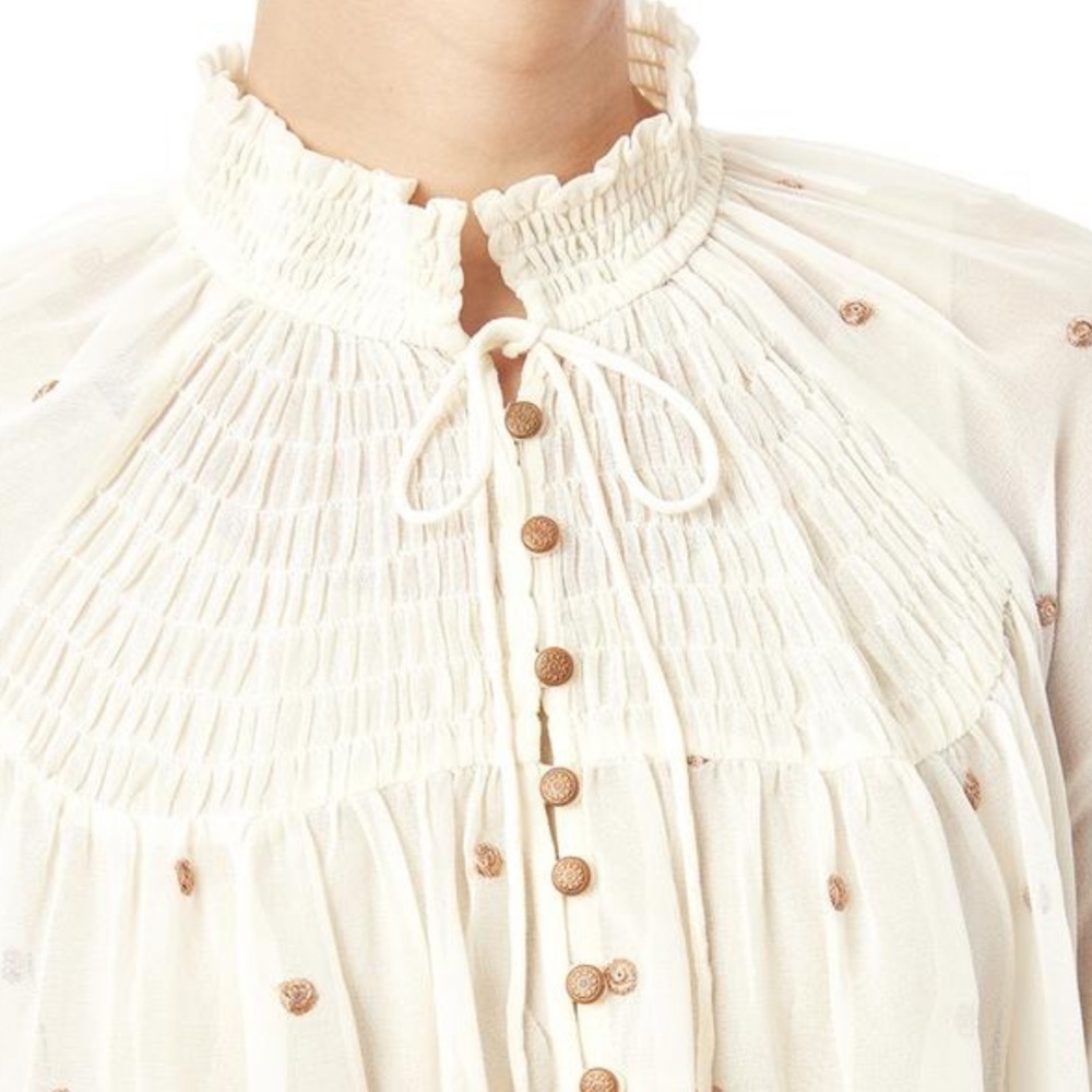 Free people Ready To Run Smoked Blouse Semi Sheer Studded - Picture 3 of 4